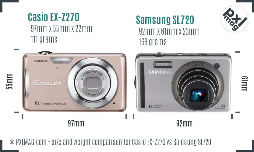 Casio EX-Z270 vs Samsung SL720 size comparison Casio EX-Z270 vs Samsung SL720 size comparison