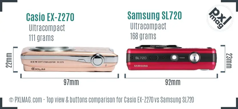 Casio EX-Z270 vs Samsung SL720 top view buttons comparison
