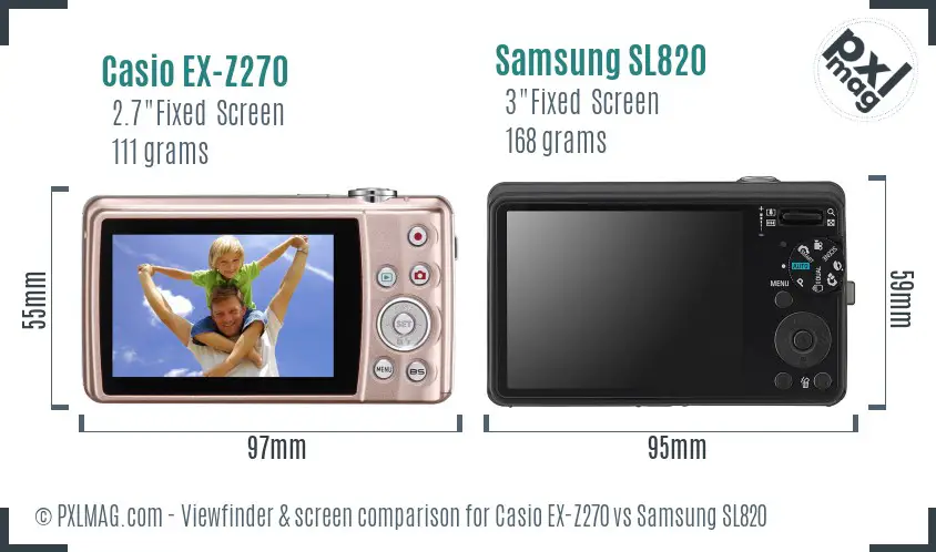 Casio EX-Z270 vs Samsung SL820 Screen and Viewfinder comparison