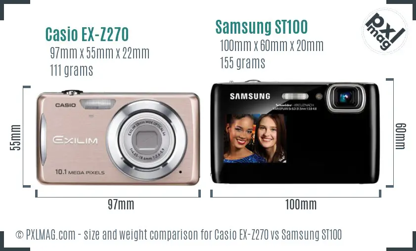 Casio EX-Z270 vs Samsung ST100 size comparison