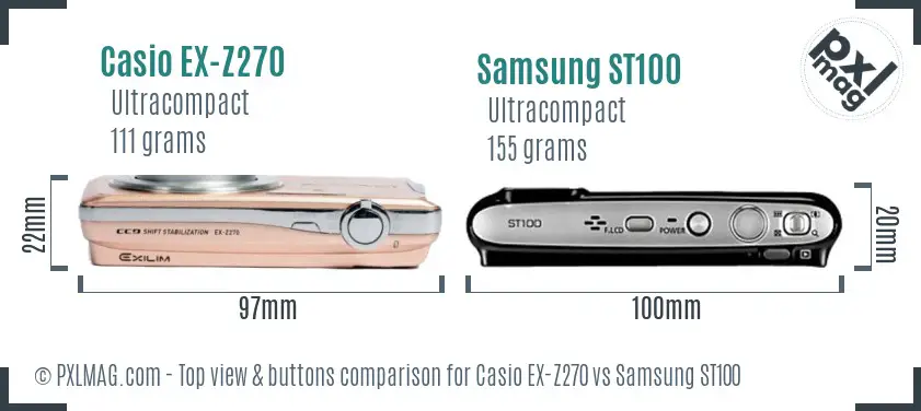 Casio EX-Z270 vs Samsung ST100 top view buttons comparison