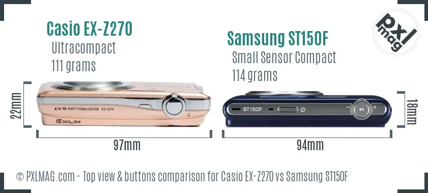 Casio EX-Z270 vs Samsung ST150F top view buttons comparison Casio EX-Z270 vs Samsung ST150F top view buttons comparison