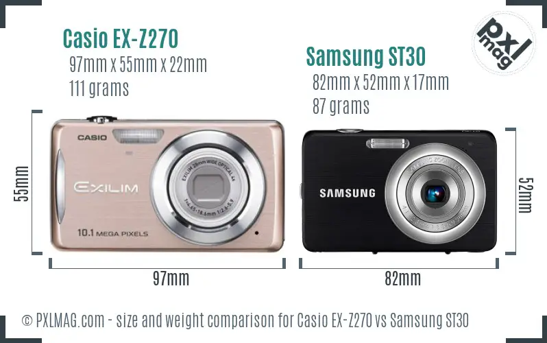 Casio EX-Z270 vs Samsung ST30 size comparison Casio EX-Z270 vs Samsung ST30 size comparison