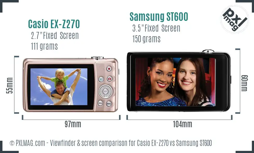 Casio EX-Z270 vs Samsung ST600 Screen and Viewfinder comparison