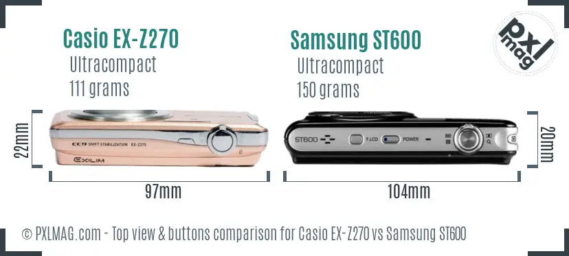 Casio EX-Z270 vs Samsung ST600 top view buttons comparison