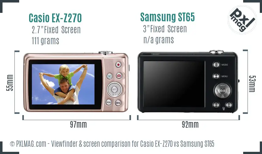 Casio EX-Z270 vs Samsung ST65 Screen and Viewfinder comparison