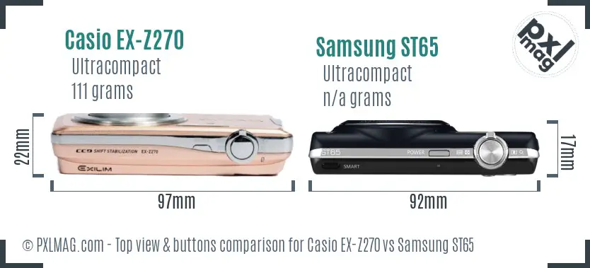 Casio EX-Z270 vs Samsung ST65 top view buttons comparison