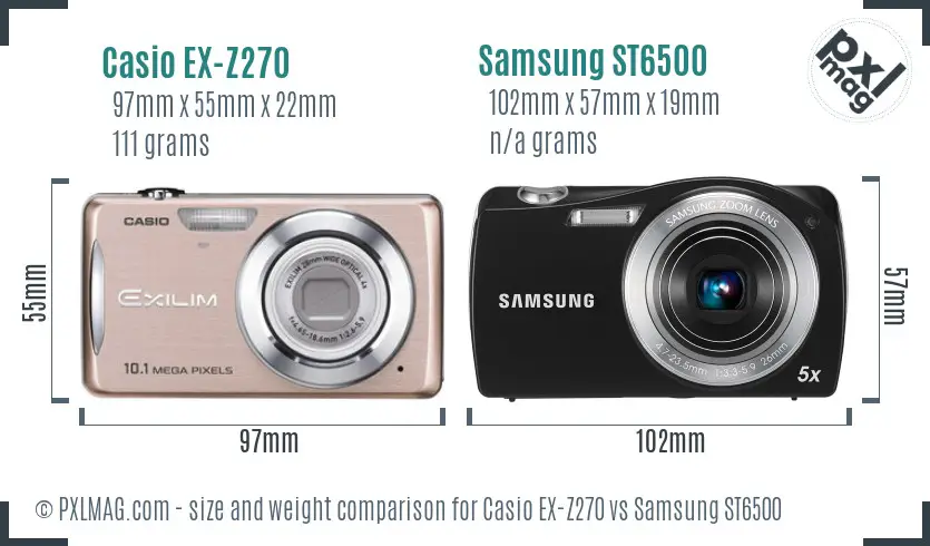 Casio EX-Z270 vs Samsung ST6500 size comparison
