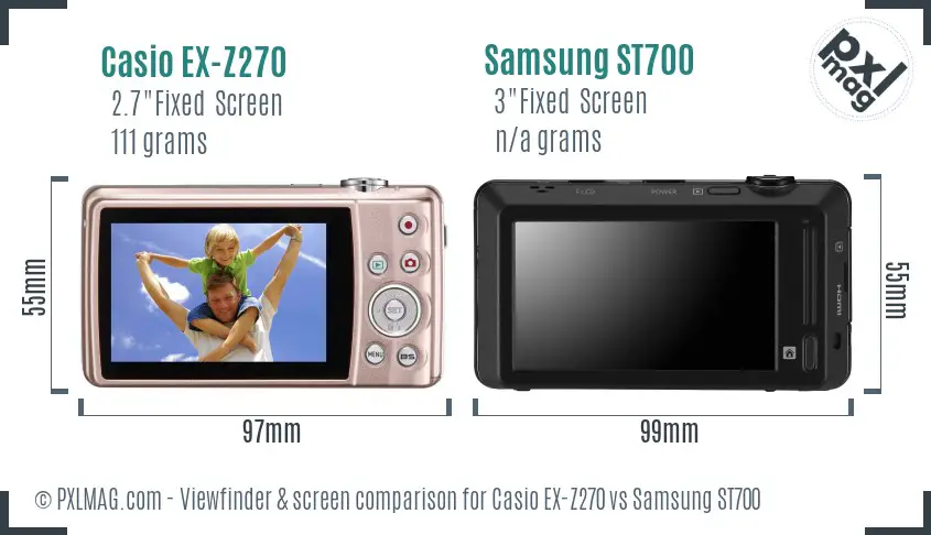 Casio EX-Z270 vs Samsung ST700 Screen and Viewfinder comparison