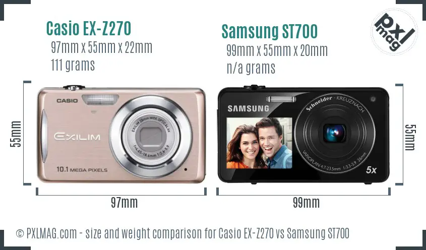 Casio EX-Z270 vs Samsung ST700 size comparison