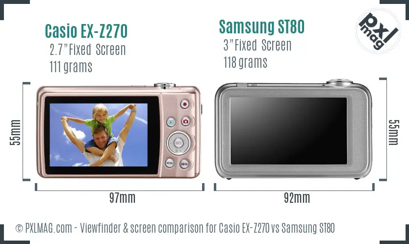 Casio EX-Z270 vs Samsung ST80 Screen and Viewfinder comparison