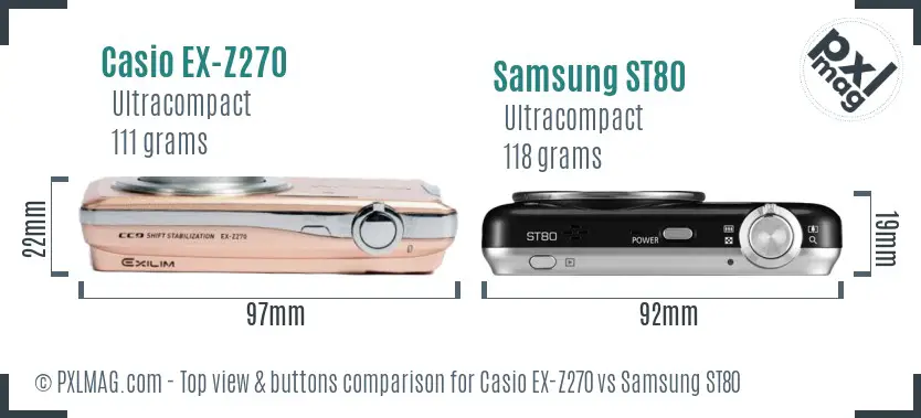 Casio EX-Z270 vs Samsung ST80 top view buttons comparison