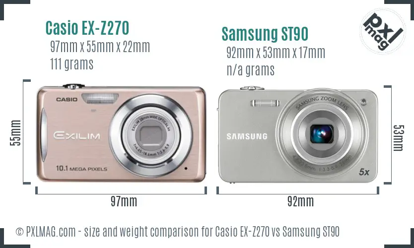 Casio EX-Z270 vs Samsung ST90 size comparison