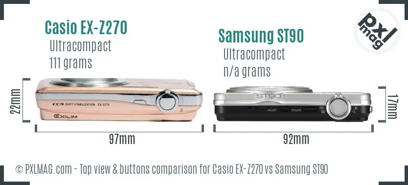 Casio EX-Z270 vs Samsung ST90 top view buttons comparison