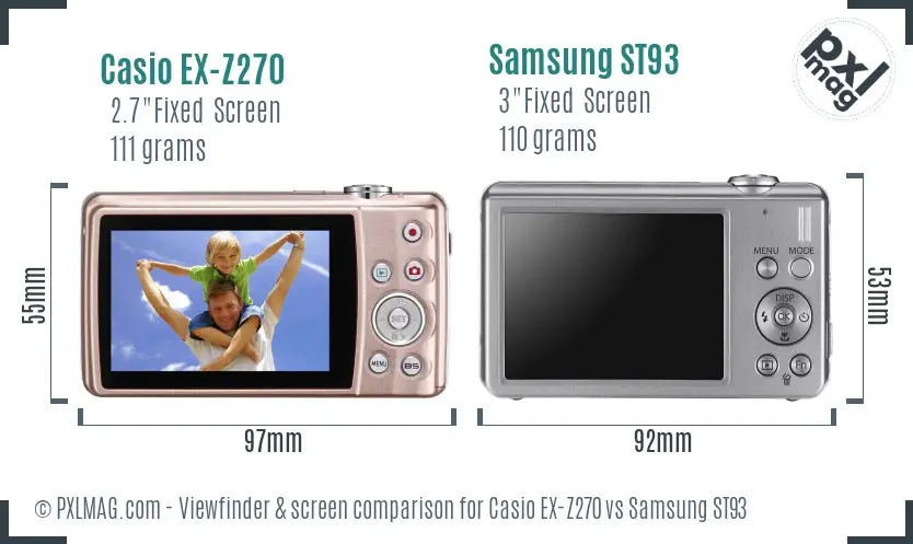 Casio EX-Z270 vs Samsung ST93 Screen and Viewfinder comparison