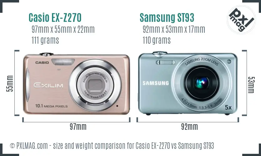 Casio EX-Z270 vs Samsung ST93 size comparison