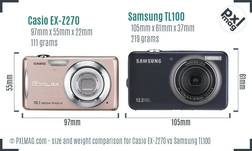 Casio EX-Z270 vs Samsung TL100 size comparison