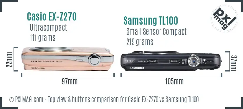 Casio EX-Z270 vs Samsung TL100 top view buttons comparison