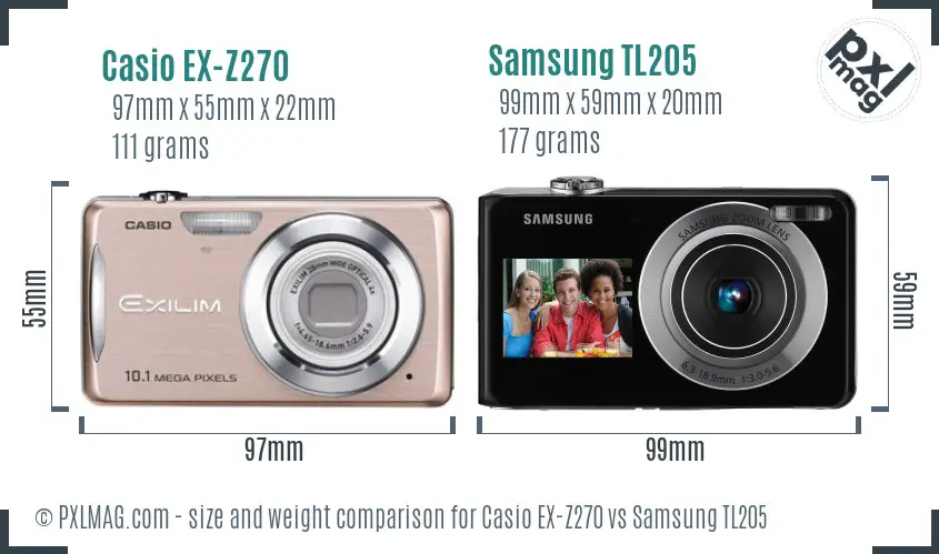 Casio EX-Z270 vs Samsung TL205 size comparison