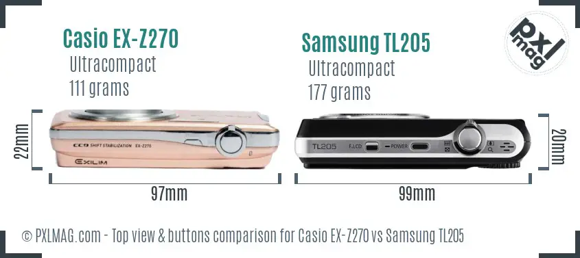 Casio EX-Z270 vs Samsung TL205 top view buttons comparison