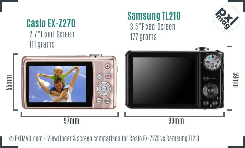 Casio EX-Z270 vs Samsung TL210 Screen and Viewfinder comparison