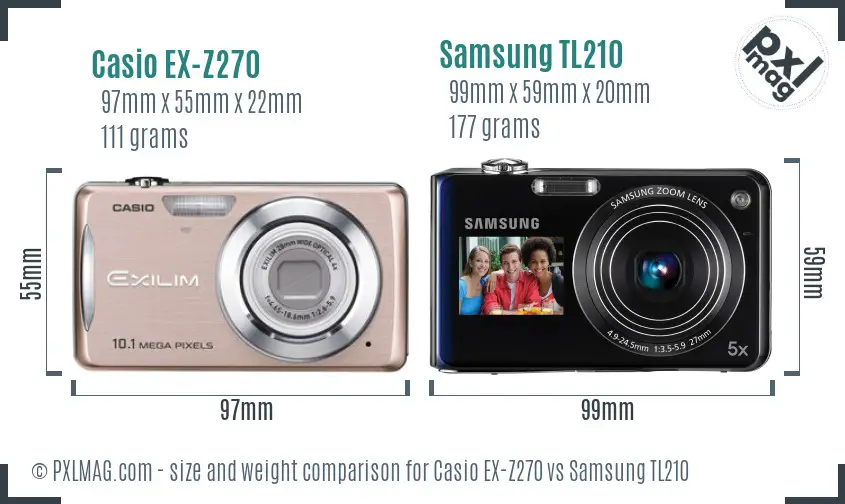 Casio EX-Z270 vs Samsung TL210 size comparison