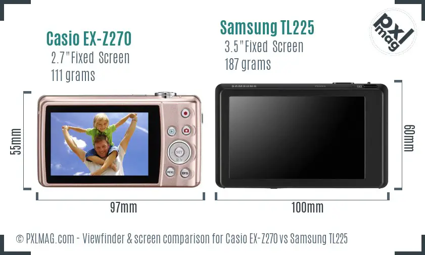Casio EX-Z270 vs Samsung TL225 Screen and Viewfinder comparison