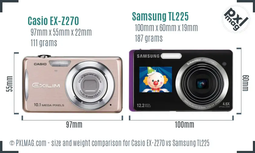 Casio EX-Z270 vs Samsung TL225 size comparison