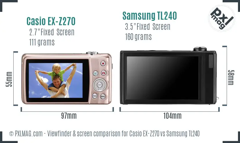Casio EX-Z270 vs Samsung TL240 Screen and Viewfinder comparison