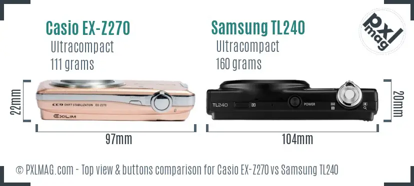 Casio EX-Z270 vs Samsung TL240 top view buttons comparison
