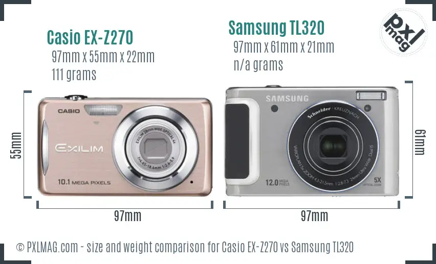 Casio EX-Z270 vs Samsung TL320 size comparison