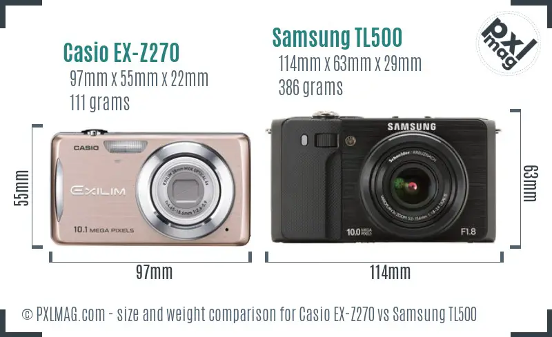 Casio EX-Z270 vs Samsung TL500 size comparison Casio EX-Z270 vs Samsung TL500 size comparison
