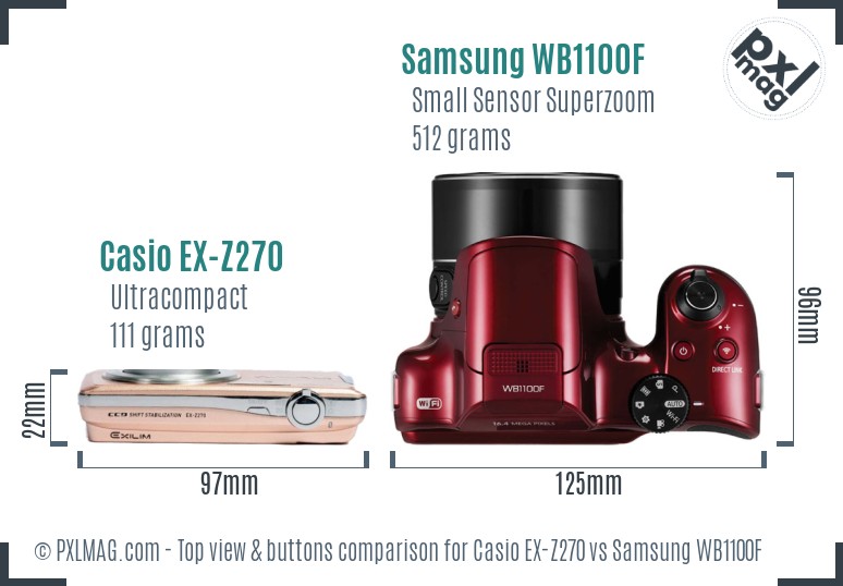 Casio EX-Z270 vs Samsung WB1100F top view buttons comparison