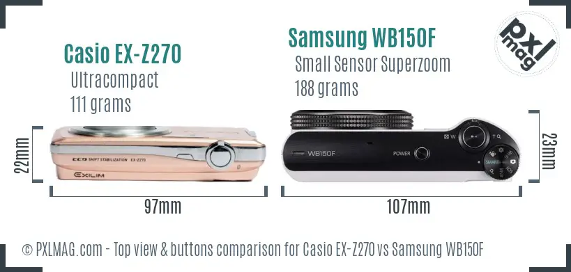 Casio EX-Z270 vs Samsung WB150F top view buttons comparison