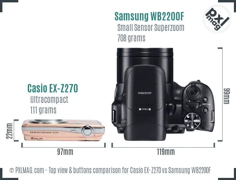 Casio EX-Z270 vs Samsung WB2200F top view buttons comparison
