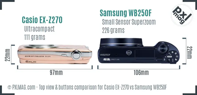 Casio EX-Z270 vs Samsung WB250F top view buttons comparison