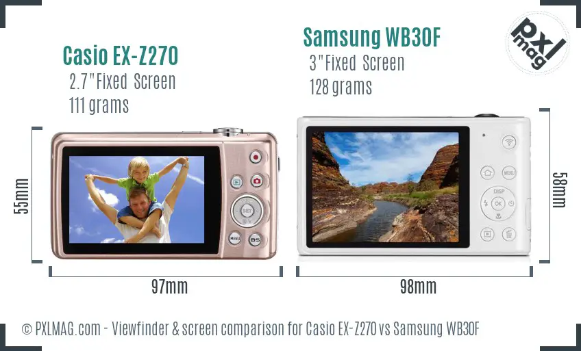 Casio EX-Z270 vs Samsung WB30F Screen and Viewfinder comparison