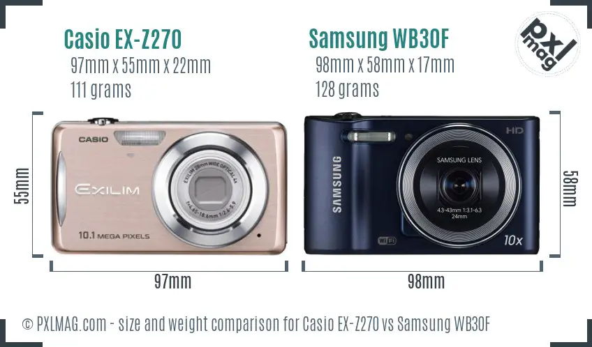 Casio EX-Z270 vs Samsung WB30F size comparison