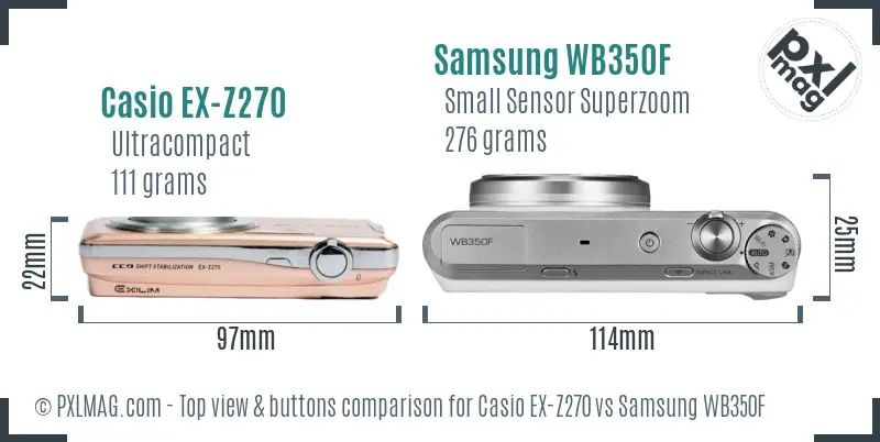Casio EX-Z270 vs Samsung WB350F top view buttons comparison