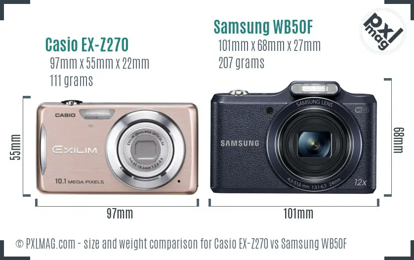 Casio EX-Z270 vs Samsung WB50F size comparison Casio EX-Z270 vs Samsung WB50F size comparison