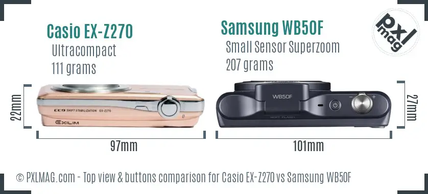 Casio EX-Z270 vs Samsung WB50F top view buttons comparison Casio EX-Z270 vs Samsung WB50F top view buttons comparison