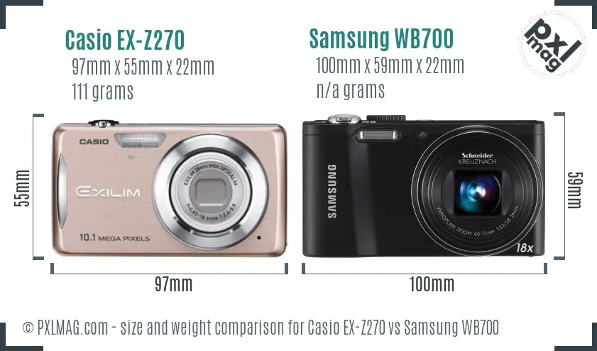 Casio EX-Z270 vs Samsung WB700 size comparison Casio EX-Z270 vs Samsung WB700 size comparison
