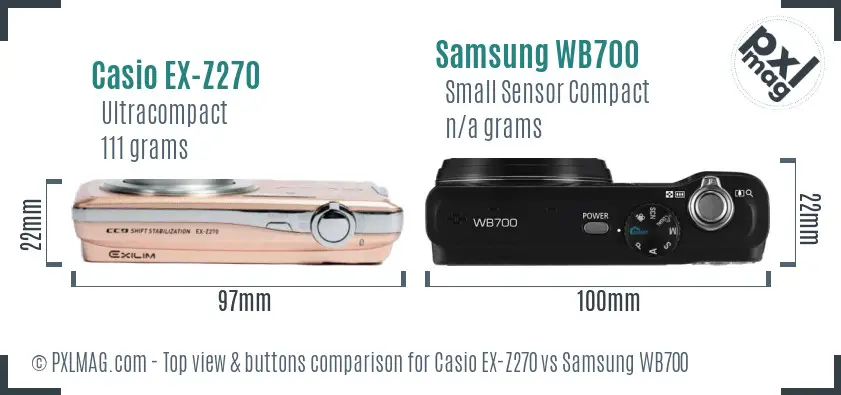 Casio EX-Z270 vs Samsung WB700 top view buttons comparison Casio EX-Z270 vs Samsung WB700 top view buttons comparison