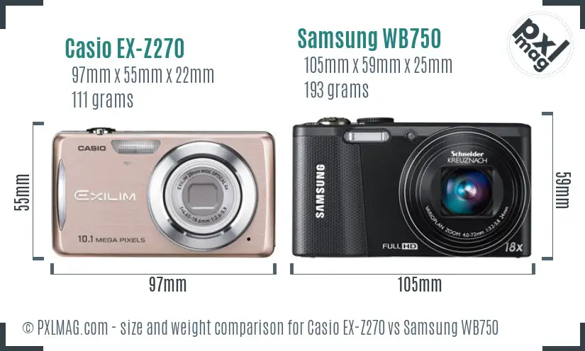 Casio EX-Z270 vs Samsung WB750 size comparison