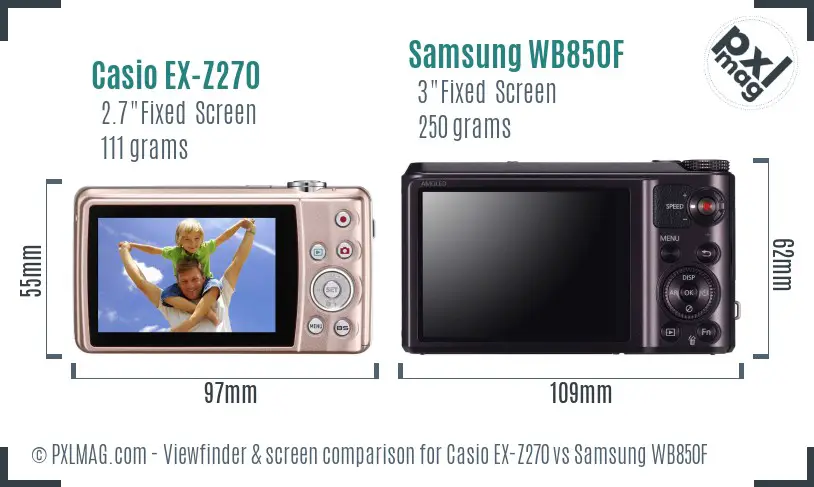 Casio EX-Z270 vs Samsung WB850F Screen and Viewfinder comparison