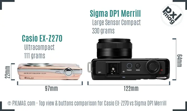 Casio EX-Z270 vs Sigma DP1 Merrill top view buttons comparison