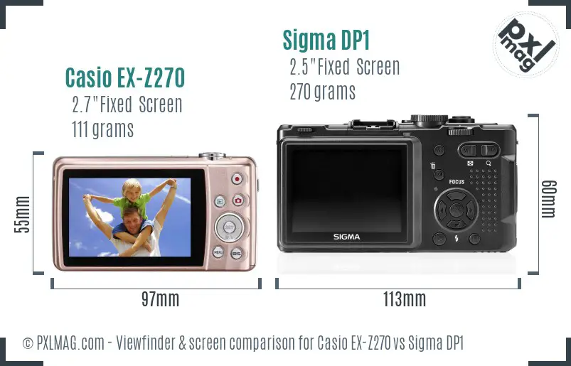 Casio EX-Z270 vs Sigma DP1 Screen and Viewfinder comparison