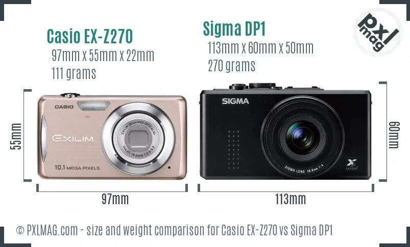 Casio EX-Z270 vs Sigma DP1 size comparison