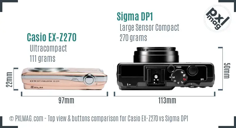 Casio EX-Z270 vs Sigma DP1 top view buttons comparison