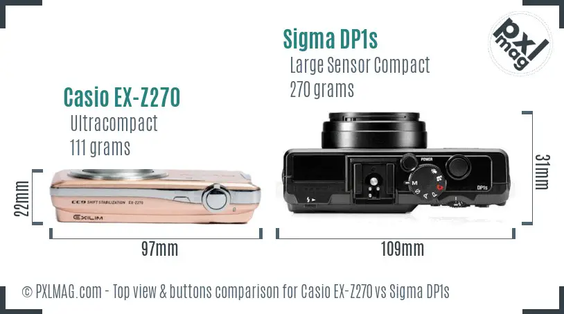 Casio EX-Z270 vs Sigma DP1s top view buttons comparison